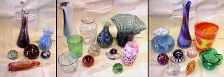 sample glass pieces made by Guild members